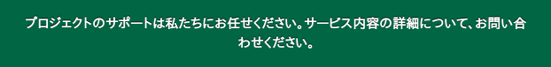 プロジェクトのサポートは私たちにお任せください。サービス内容の詳細について、お問い合 わせください。