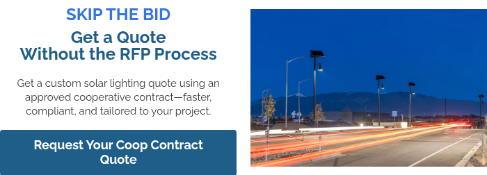 SKIP THE BID Get a Quote Without the RFP Process Get a custom solar lighting quote using an approved cooperative contract—faster, compliant, and tailored to your project. &nbsp;