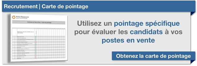Carte de pointage entrevue représentant recrutement vendeur