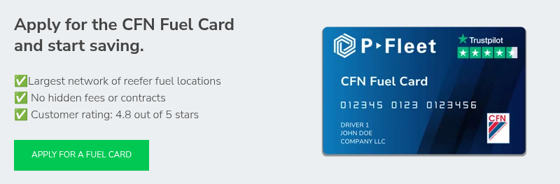 Apply for the CFN Fuel Card and start saving.   ✅Largest network of reefer fuel locations ✅ No hidden fees or contracts ✅ Customer rating: 4.8 out of 5 stars