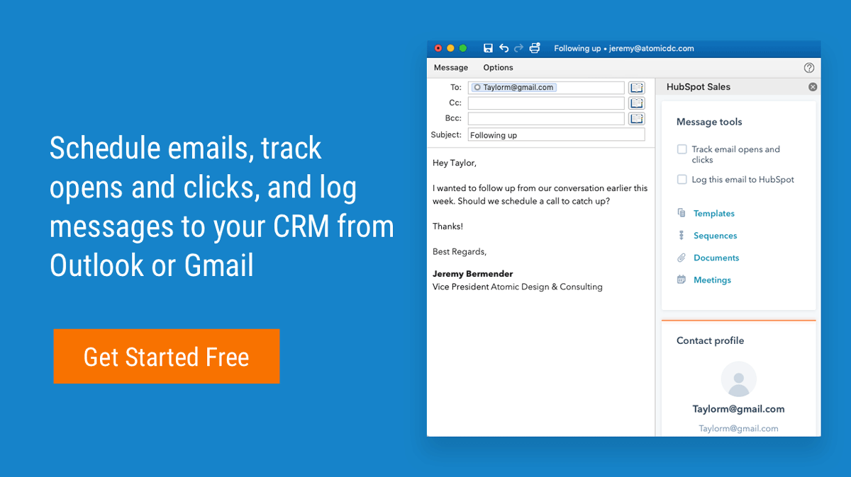 Outlook / Gmail integration with HubSpot