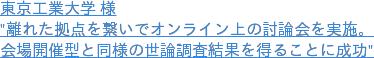 東京工業大学 様 "離れた拠点を繋いでオンライン上の討論会を実施。 会場開催型と同様の世論調査結果を得ることに成功"
