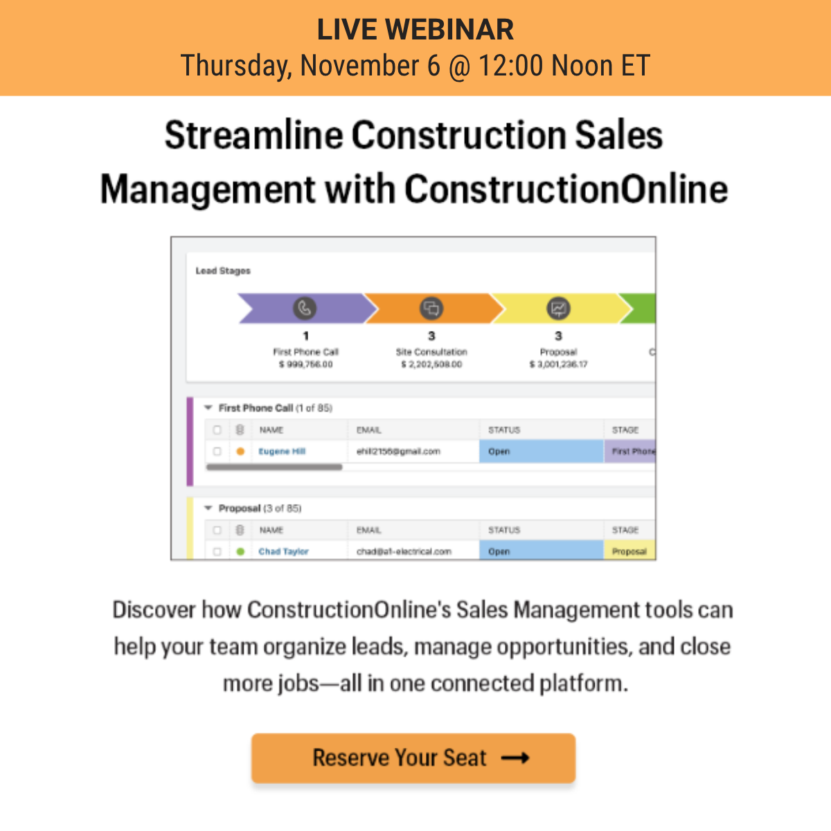 Register for ConstructionOnline's Sales Management Webinar
