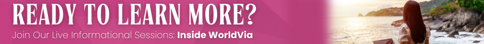 Pink banner for inside worldvia live informational sessions.