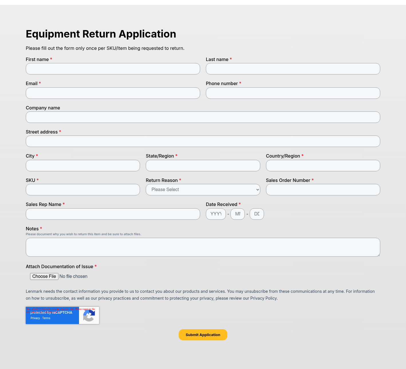 Equipment Return Application