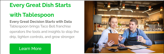 Every Great Dish Starts with Tablespoon Every Great Decision Starts with Data Tablespoon brings Taco Bell franchise operators the tools and insights to stop the drip, tighten controls, and grow stronger.  