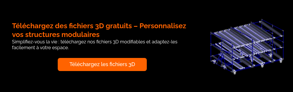 Téléchargez des fichiers 3D gratuits – Personnalisez vos structures modulaires Simplifiez-vous la vie : téléchargez nos fichiers 3D modifiables et adaptez-les facilement à votre espace.