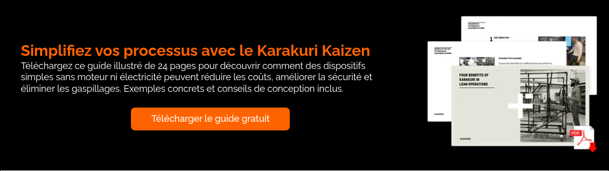 Simplifiez vos processus avec le Karakuri Kaizen T&eacute;l&eacute;chargez ce guide illustr&eacute; de 24 pages pour d&eacute;couvrir comment des dispositifs simples sans moteur ni &eacute;lectricit&eacute; peuvent r&eacute;duire les co&ucirc;ts, am&eacute;liorer la s&eacute;curit&eacute; et &eacute;liminer les gaspillages. Exemples concrets et conseils de conception inclus. &nbsp;