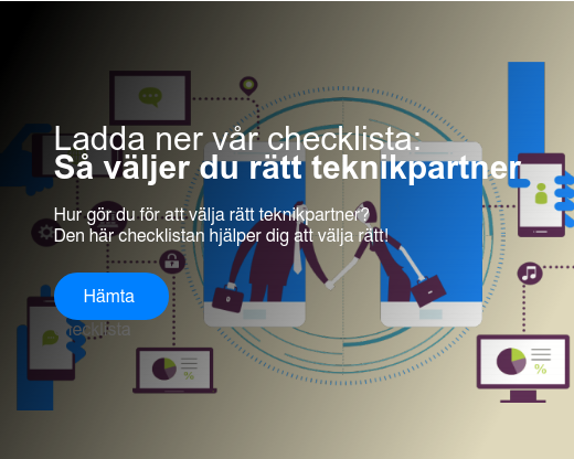 Ladda ner vår checklista: Så väljer du rätt teknikpartner Hur gör du för att välja rätt teknikpartner? Den här checklistan hjälper dig att välja rätt! Hämta <https://www.visolit.se/whitepaper-5-best-practises-for-dig-som-it-chef> checklista