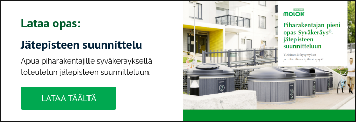 Lataa opas: Jätepisteen suunnittelu Apua piharakentajille syväkeräyksellä toteutetun jätepisteen suunnitteluun. &nbsp;