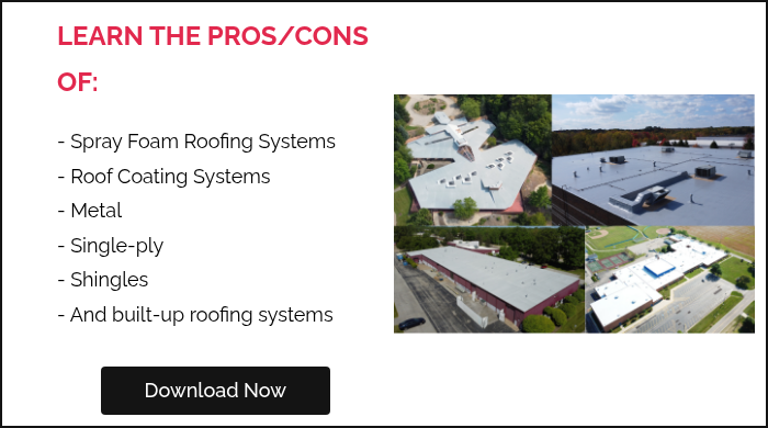 FREE PROS/CONS GUIDE Learn the pros and cons of:   - spray foam - roof coatings - metal - single-ply - shingles - and built-up roofing systems