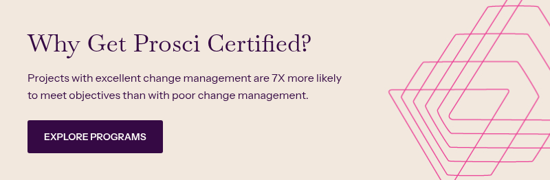 Why Get Prosci Certified?&nbsp; &nbsp; Projects with excellent change management are 7X more likely to meet objectives than with poor change management.