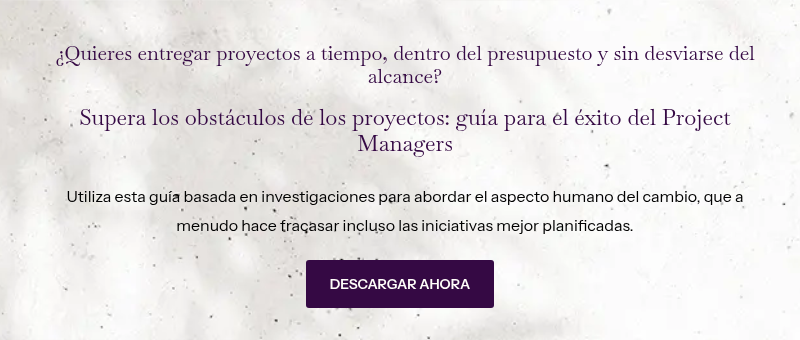 ¿Quieres entregar proyectos a tiempo, dentro del presupuesto y sin desviarse del alcance? &nbsp; Supera los obstáculos de los proyectos: guía para el éxito del Project Managers &nbsp; Utiliza esta guía basada en investigaciones para abordar el aspecto humano del cambio, que a menudo hace fracasar incluso las iniciativas mejor planificadas.