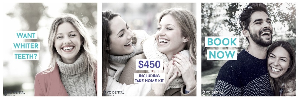People representing VC Dental's customers, having fun and smiling with their newly whiter teeth, Only $450 today!