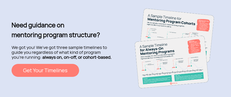 Need guidance on mentoring program structure?   We got you! We've got three sample timelines to guide you regardless of what kind of program you're running: always on, on-off, or cohort-based.