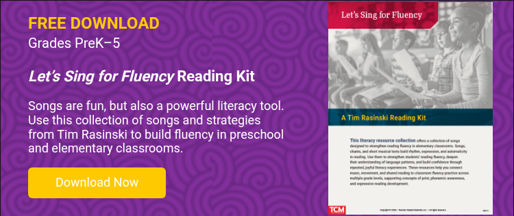 FREE DOWNLOAD Grades PreK–5 &nbsp; Let’s Sing for Fluency Reading Kit &nbsp; Songs are fun, but also a powerful literacy tool. Use this collection of songs and strategies from Tim Rasinski to build fluency in preschool and elementary classrooms. &nbsp;