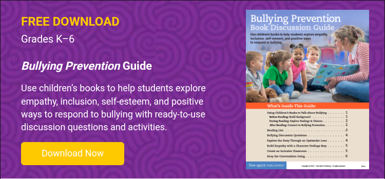 FREE DOWNLOAD Grades K–6 &nbsp; Bullying Prevention Guide &nbsp; Use children’s books to help students explore empathy, inclusion, self-esteem, and positive ways to respond to bullying with ready-to-use discussion questions and activities. &nbsp;