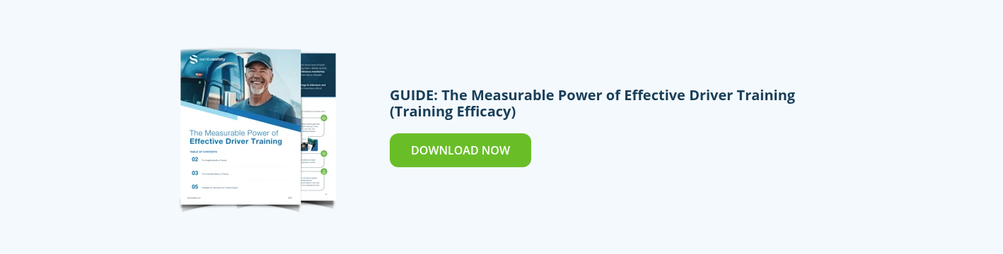 Graphic for SambaSafety's guide: The Measurable Power of Effective Driver Training (Training Efficacy)