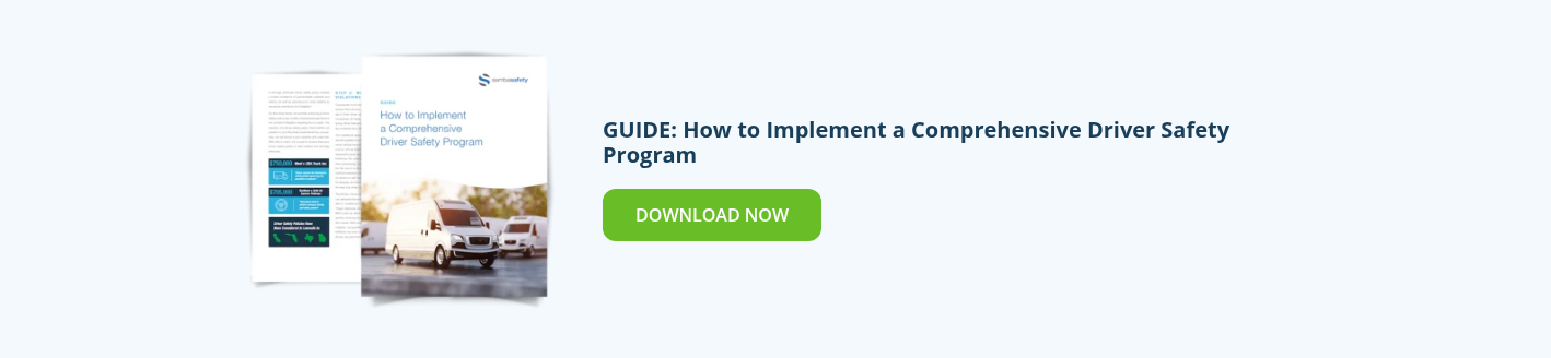 Graphic for SambaSafety's guide: How to Implement a Comprehensive Driver Safety Program