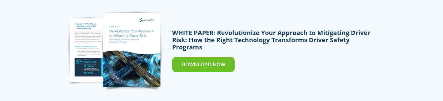 Graphic for SambaSafety's white paper: Revolutionize Your Approach to Mitigating Driver Risk: How the Right Technology Transforms Driver Safety Programs