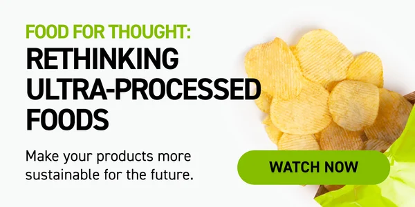 Watch the Ultra-Processed Foods webinar button with bag of chips.