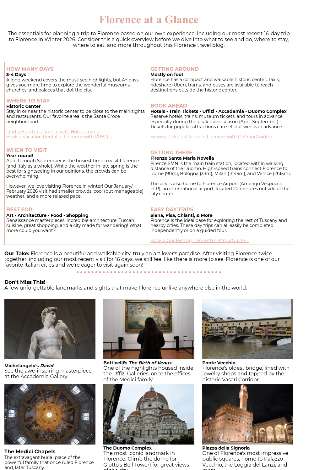 Florence at a Glance