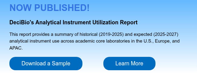 NOW PUBLISHED!   DeciBio's Analytical Instrument Utilization Report   This report provides a summary of historical (2019-2025) and expected (2025-2027) analytical instrument use across academic core laboratories in the U.S., Europe, and APAC..  