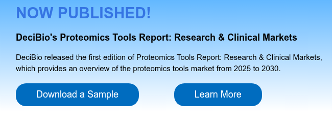 NOW PUBLISHED!   DeciBio's Proteomics Tools Report: Research & Clinical Markets   DeciBio released the first edition of Proteomics Tools Report: Research & Clinical Markets, which provides an overview of the proteomics tools market from 2025 to 2030.  
