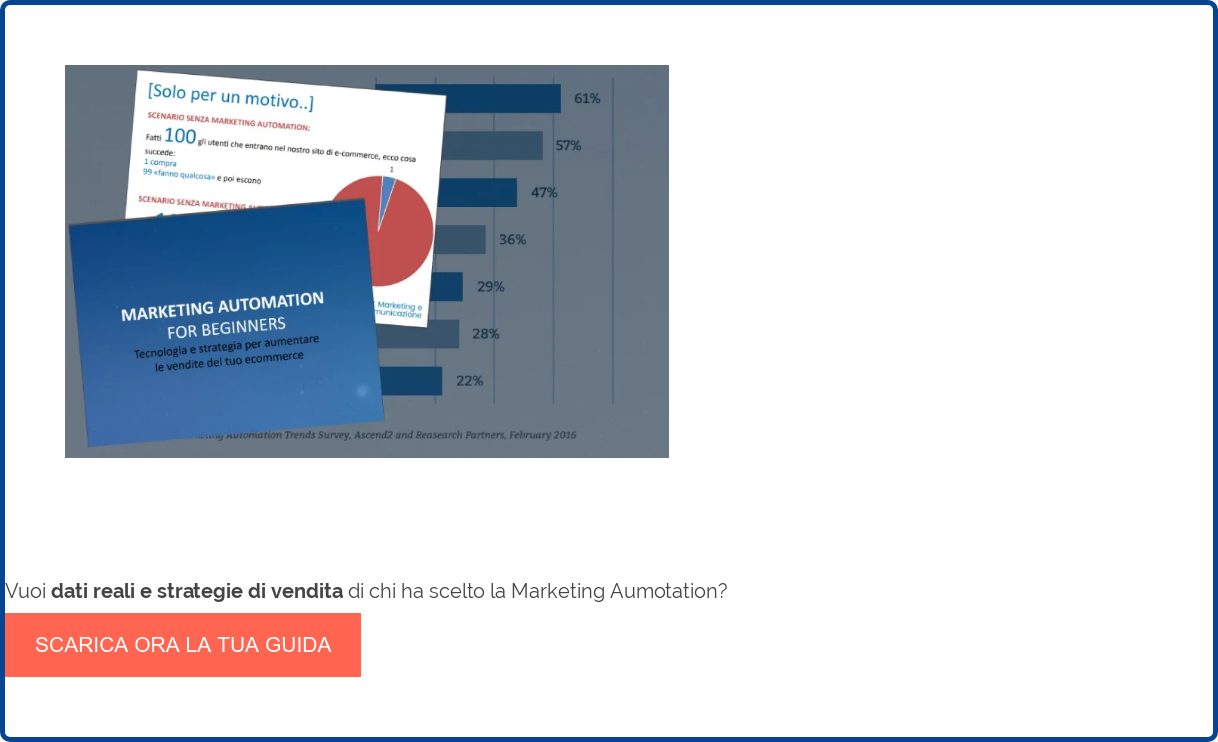 Vuoi dati reali e strategie di vendita di chi ha scelto la Marketing Aumotation? SCARICA ORA UNA BREVE GUIDA