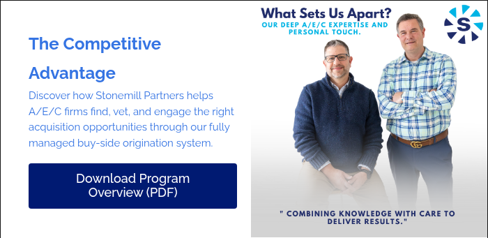 The Competitive Advantage Discover how Stonemill Partners helps A/E/C firms find, vet, and engage the right acquisition opportunities through our fully managed buy-side origination system. &nbsp;
