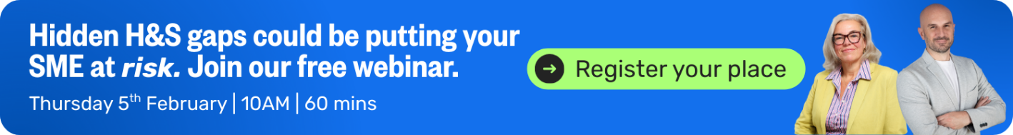 Banner promoting a free Breathe webinar on hidden health and safety gaps in SMEs, taking place on Thursday 5th February at 10AM. Includes a “Register your place” button and photos of the speakers.