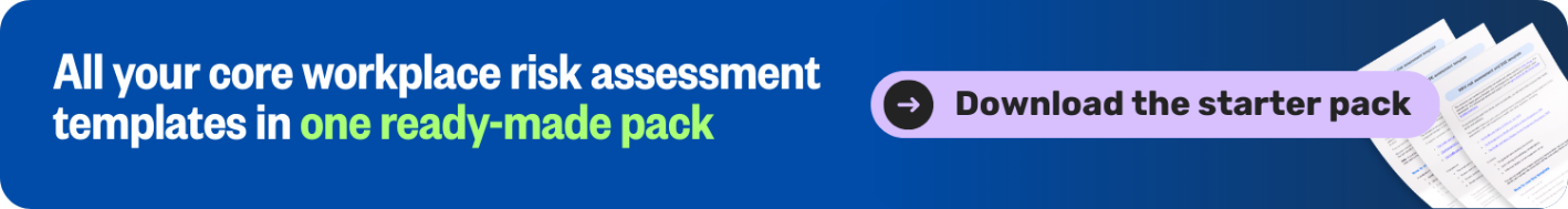 Blue banner promoting free risk assessment template starter pack for small-to-medium sized businesses.
