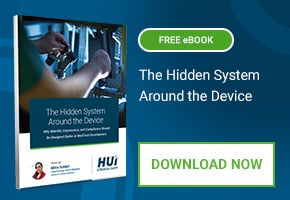 left ebook cover with a surgeons arm controlling a robotic system and the titel the hidden system around the device on the right a free ebook tile and download now tile