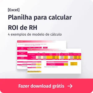 Imagem promocional oferecendo uma planilha Excel gratuita para calcular o ROI de RH, incluindo tabelas de cálculo de exemplo e um botão de download.