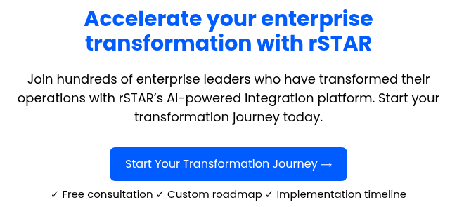 Accelerate your enterprise transformation with rSTAR Join hundreds of enterprise leaders who have transformed their operations with rSTAR’s AI-powered integration platform. Start your transformation journey today.
