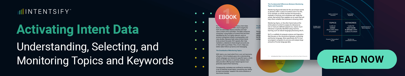 Ebook 1 ad graphic: Understanding, Selecting, and Monitoring Intent Topics and Keywords
