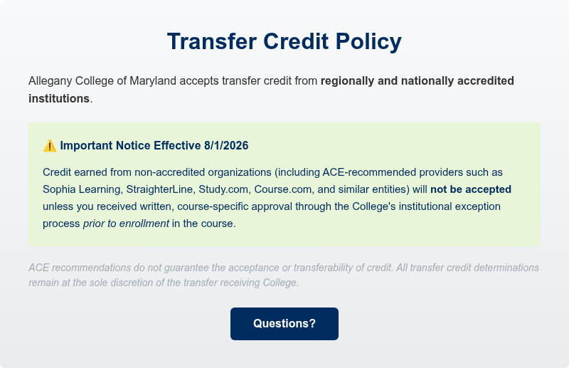 Transfer Credit Policy