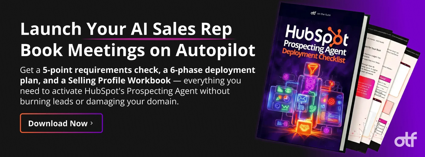 Promotional banner for On The Fuze's free guide: "HubSpot Prospecting Agent Deployment Checklist," with a Download Now call-to-action button.