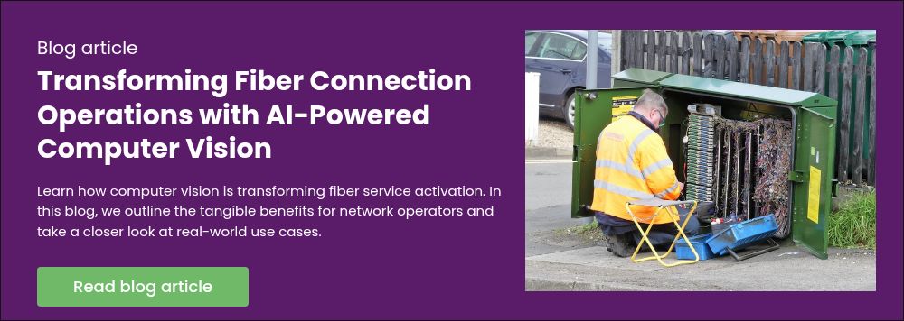  ブログ記事AI搭載コンピュータービジョンによる光ファイバー接続業務の変革コンピュータービジョンが光ファイバーサービスの開通業務をどのように変革しているかをご紹介します。本ブログでは、ネットワーク事業者にとっての具体的なメリットを概説し、実際のユースケースを詳しく見ていきます。  