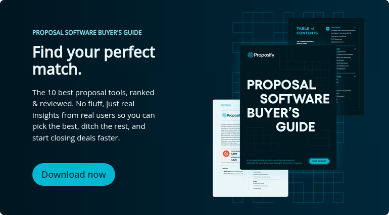 PROPOSAL SOFTWARE BUYER'S GUIDE   Find your perfect match.   The 10 best proposal tools, ranked & reviewed. No fluff, just real insights from real users so you can pick the best, ditch the rest, and start closing deals faster.