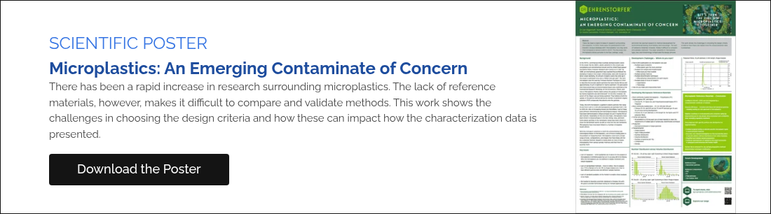 SCIENTIFIC POSTER Microplastics: An Emerging Contaminate of Concern There has been a rapid increase in research surrounding microplastics. The lack of reference materials, however, makes it difficult to compare and validate methods. This work shows the challenges in choosing the design criteria and how these can impact how the characterization data is presented.