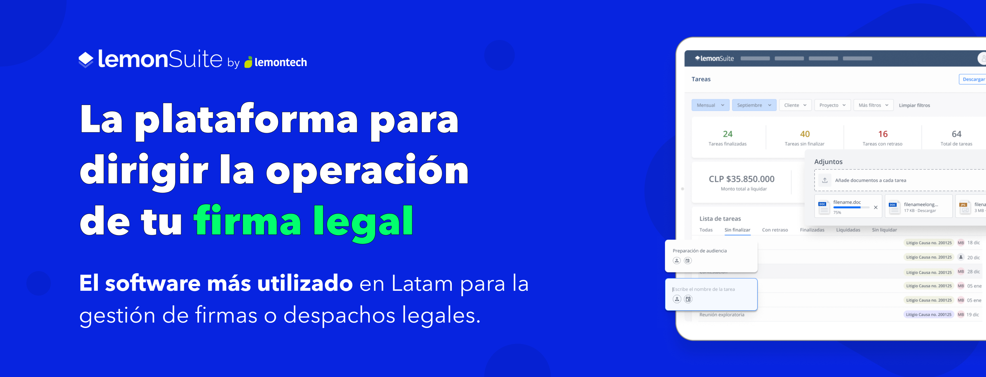 Banner LemonSuite - La plataforma para dirigir la operación de tu firma legal