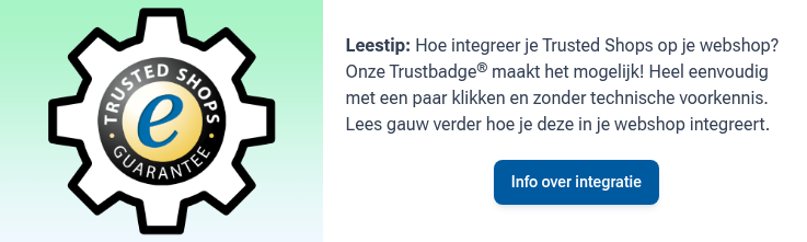 Een tandwiel met het Trusted Shops logo voor de makkelijke integratie bij Trusted Shops.