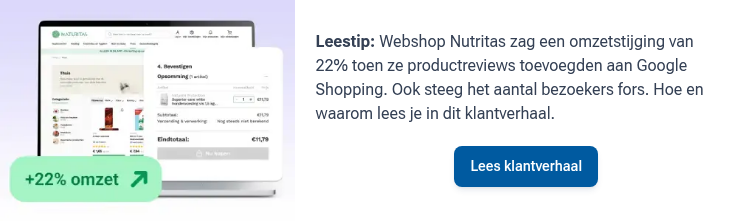 Screenshot van de Naturitas webshop-checkout op laptop met productoverzicht (€11,79), bestelknop ‘Nu kopen’ en Trusted Shops-integratie; highlight ‘+22% omzet’ benadrukt hogere conversie en klantvertrouwen.
