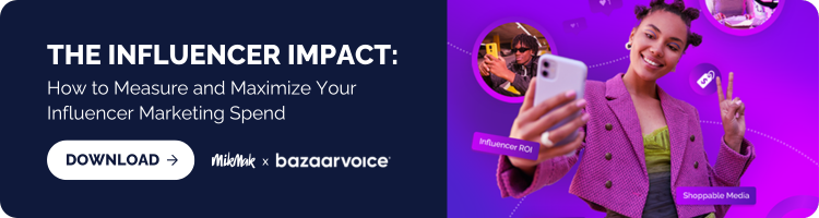 Woman holding phone taking a selfie. MikMak x Bazaarvoice The Influencer Impact