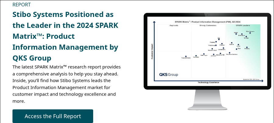REPORT Stibo Systems Positioned as the Leader in the 2024 SPARK Matrix™: Product Information Management by QKS Group The latest SPARK Matrix™ research report provides a comprehensive analysis to help you stay ahead. Inside, you’ll find how Stibo Systems leads the Product Information Management market for customer impact and technology excellence and more.  