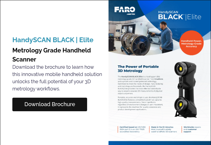 HandySCAN BLACK | Elite  Metrology Grade Handheld Scanner Download the brochure to learn how this innovative mobile handheld solution unlocks the full potential of your 3D metrology workflows.  