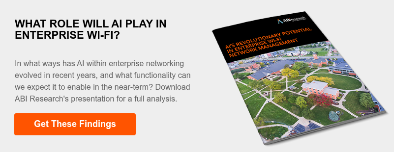 WHAT ROLE WILL AI PLAY IN ENTERPRISE WI-FI? In what ways has AI within enterprise networking evolved in recent years, and what functionality can we expect it to enable in the near-term? Download ABI Research's presentation for a full analysis.  