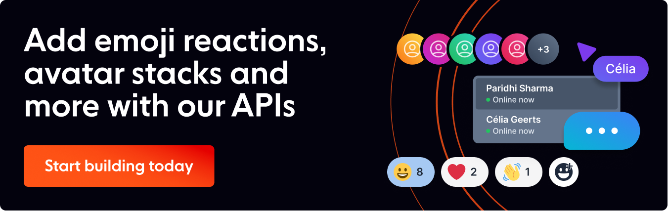 Banner showing an avatar stack, typing indicator and emojis