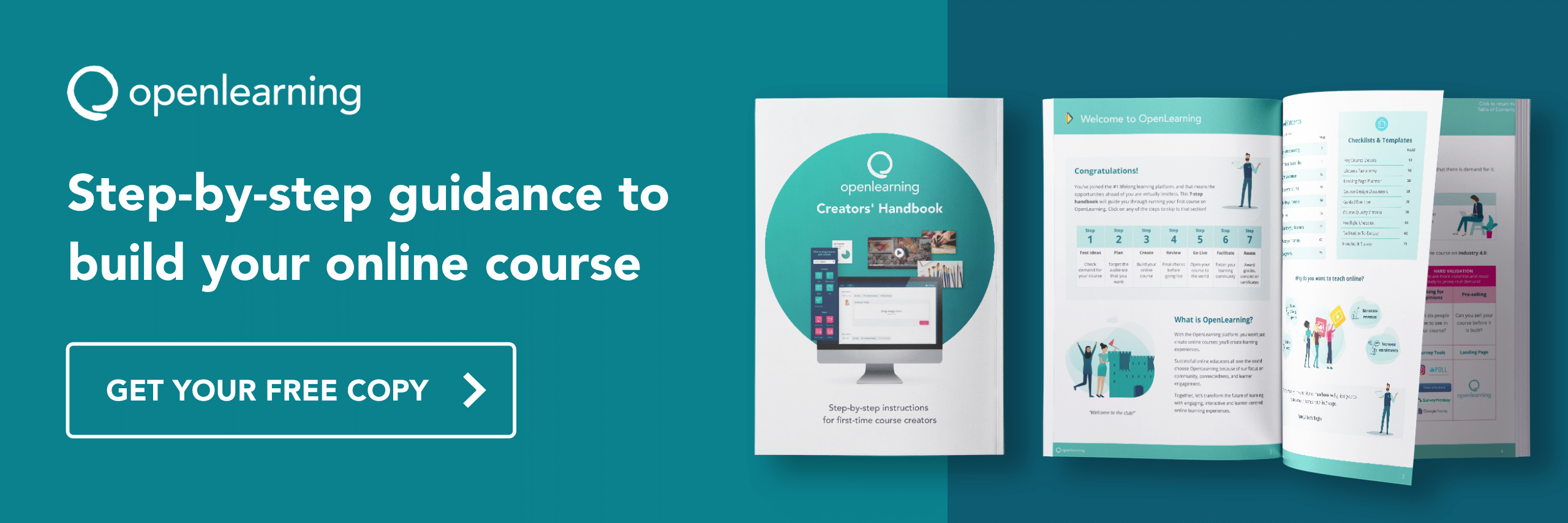 Step-by-step guidance to build your online course. Get your free copy of the OpenLearning Course Creators Handbook.